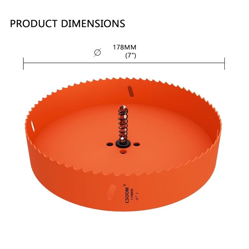 CSOOM 7" (178mm) Bi-Metal Hole Saw for Plastic, Wood, Plywood, Thin Steel and Thin Aluminum Sheets - Image 2